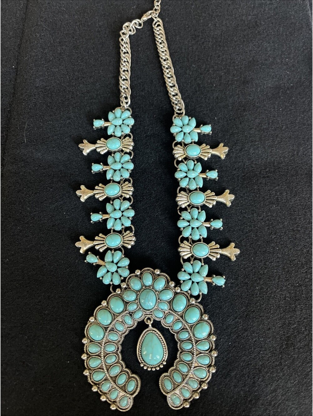 Vintage American Native Squash Blossom Style Statement Necklace